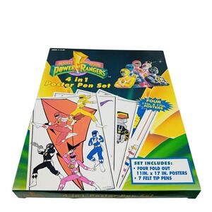 1994 NEW RARE Open Box Mighty Morphin Power Rangers 4 In 1 Poster Pen Set Art